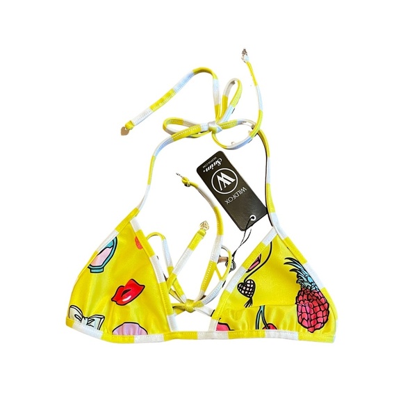 NWT Wildfox Pop Art Print / Striped Reversible Triangle String Bikini Top Sz. XS - Picture 1 of 2